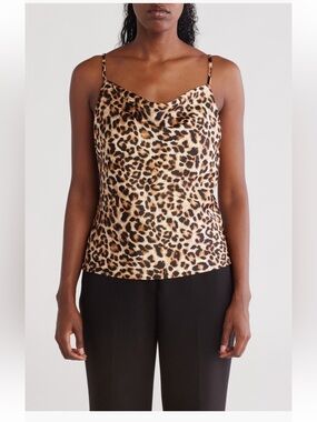 Renee C Leopard animal Print Satin Camisole tank top shirt blouse medium NWT
